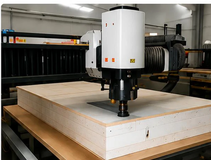 A CNC router machining a Titanwall MGO SIP panel
