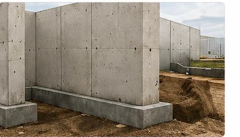 A conventional poured concrete foundation wall in an excavation